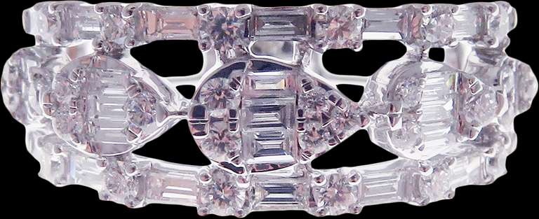 18K Solid White Gold Diamond Band Ring