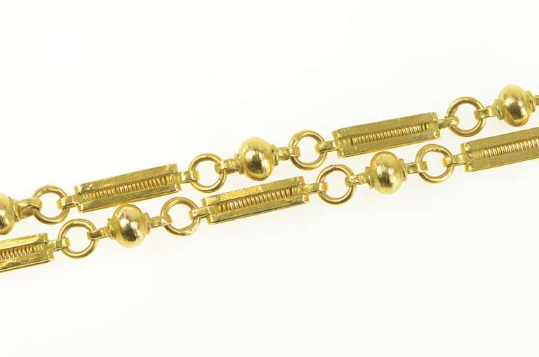 9K Yellow Gold Ornate Squared Bar Ball Link Opera Chain Necklace