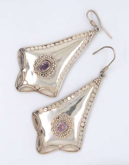 Vintage Sterling Silver Amethyst Dangle Earrings