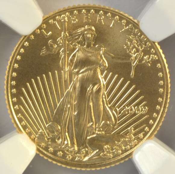 Perfect NGC MS70 graded 2009 $5 American Gold Eagle coin