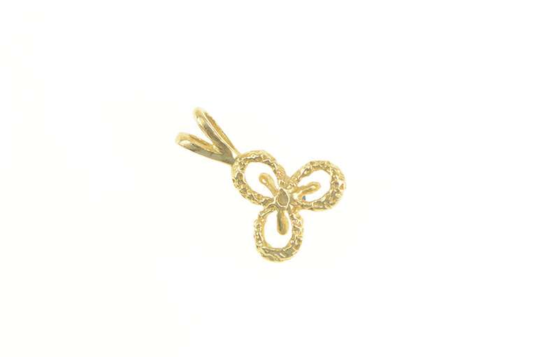 14K Yellow Gold Sapphire Three Petal Flower Clover Charm/Pendant