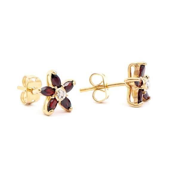 Plated 18KT Yellow Gold 1.03cts Garnet and Diamond Earrings