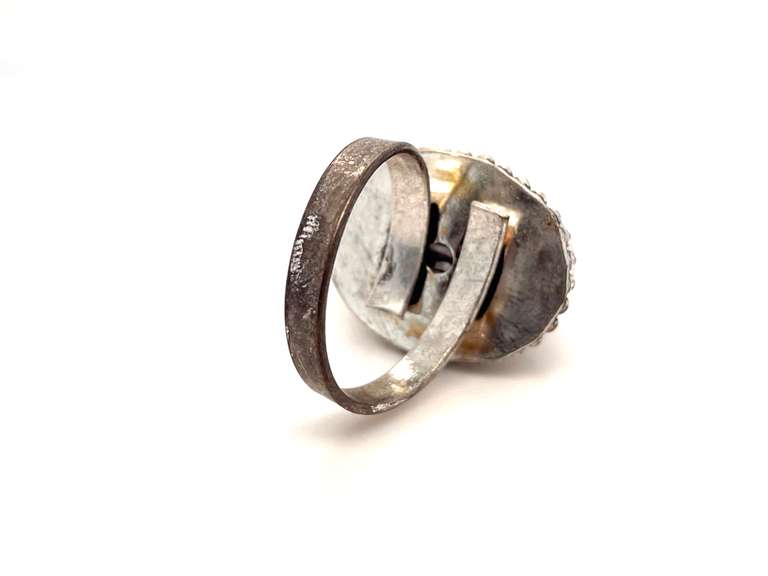 👻Haunting! 👻Oval Black Onyx Tibetan Silver Beaded Design Ring