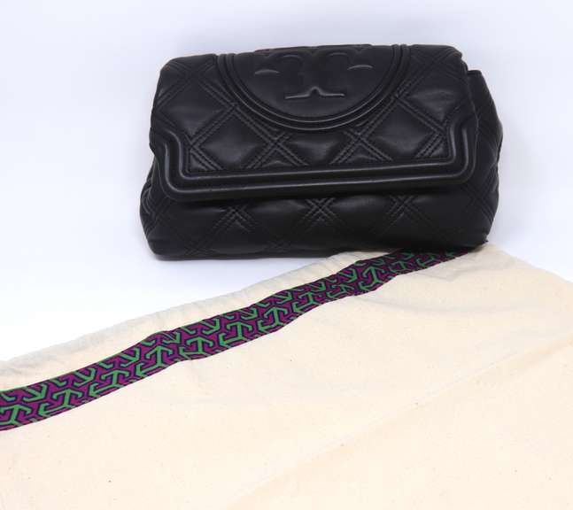 Tory Burch Fleming Black Lambskin Clutch