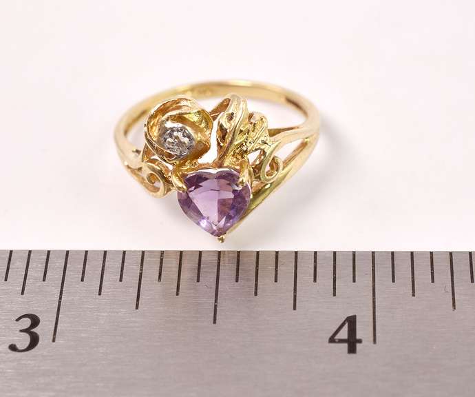 Amazing Amethyst Heart Ring in 14K Yellow Gold
