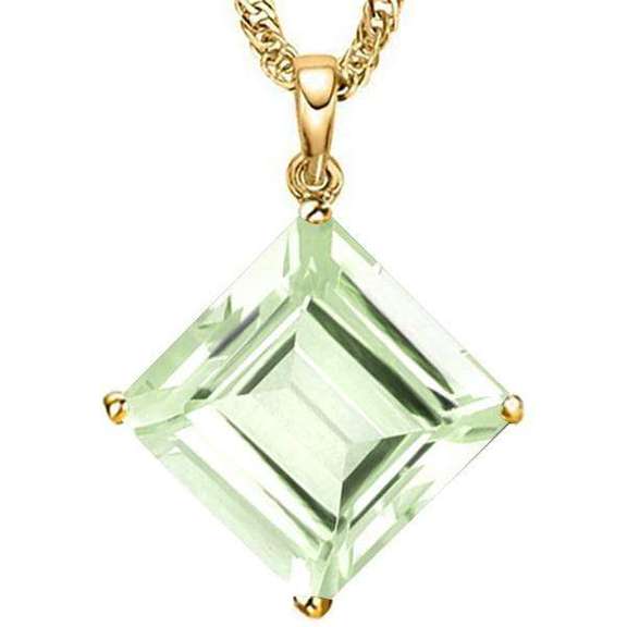 5.33 CT GREEN AMETHYST 10KT SOLID YELLOW GOLD PENDANT