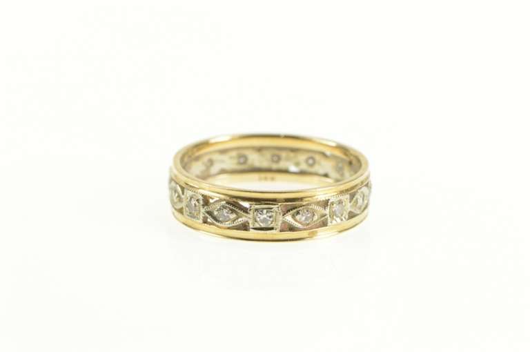 14K Yellow Gold Retro Diamond Geometric Wedding Band Ring