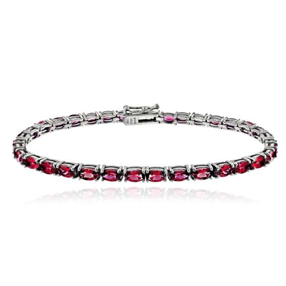 Sterling Silver 11.55ct Created Ruby Birthstone Tennis Bracelet