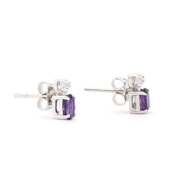 Plated Rhodium 0.84ctw Amethyst and Diamond Earrings