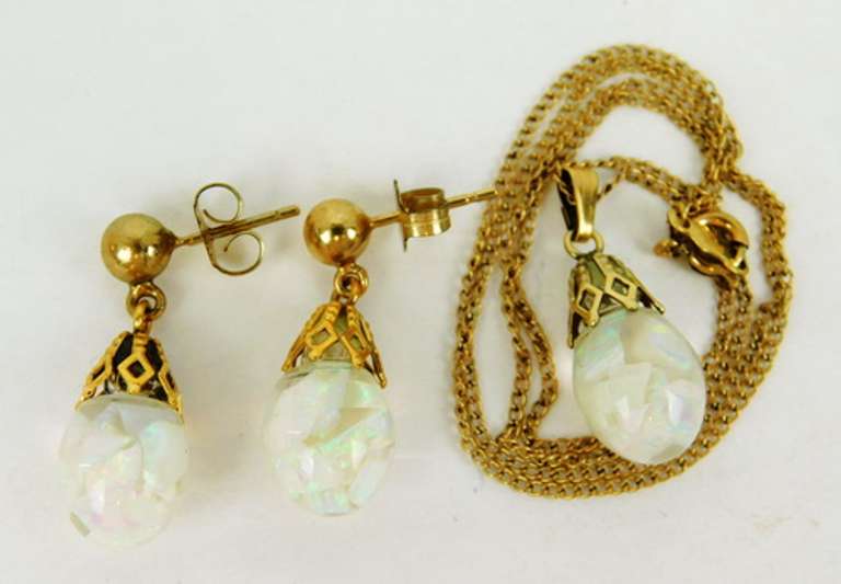 Vintage Gold-Filled Floating Opals Necklace & Earrings