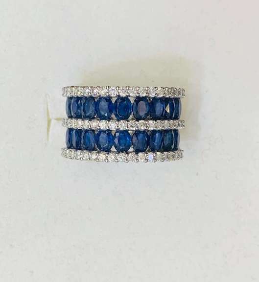 14kt Gold, Blue Sapphire, & Diamond Band Ring