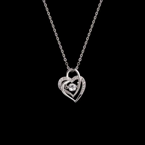 'My love' Created dancing diamond sterling silver pendant