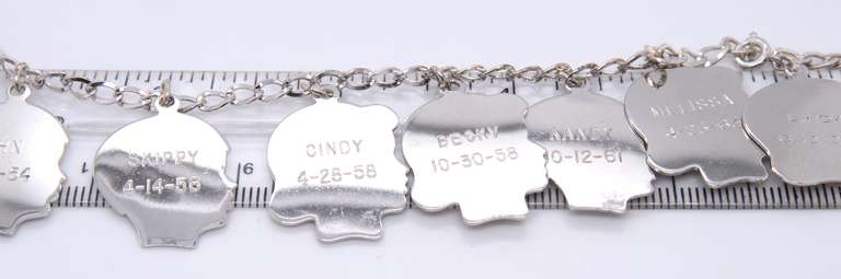 Vintage Sterling Silver Bracelet with 10 Signed Charms