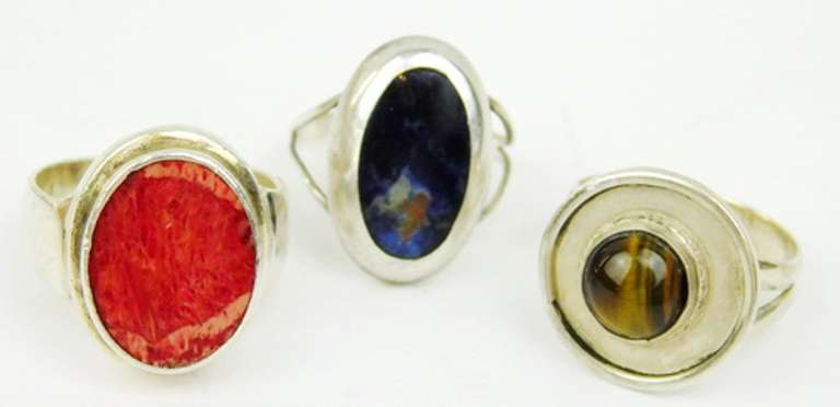 3 Sterling Silver Gemstone/Agate Rings