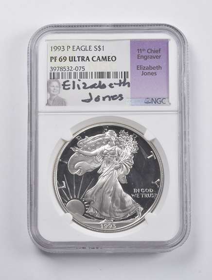 PF69 UCAM 1993-P American Silver Eagle Signed Jones NGC
