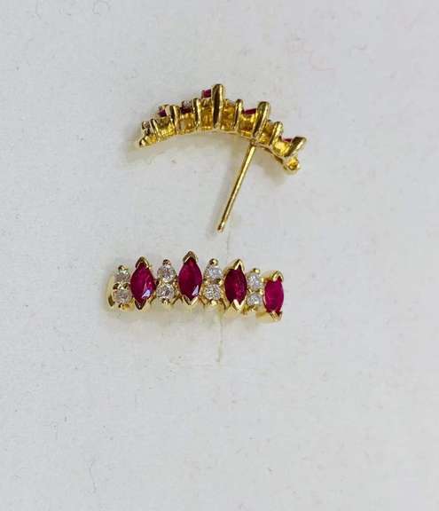 14kt Solid Yellow Gold, Ruby, & Diamond Earrings