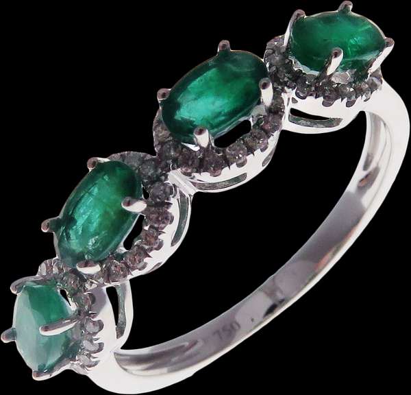 Mesmerizing Four-Stone Emerald 18k White Gold Ring edged with Diamonds