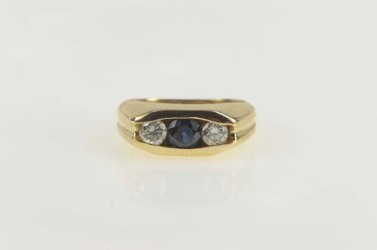 14K Yellow Gold 1.15 Ctw Natural Sapphire Diamond Statement Ring