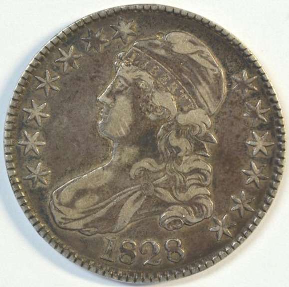 Original 1828 Capped Bust Half Dollar. Curled Base '2'