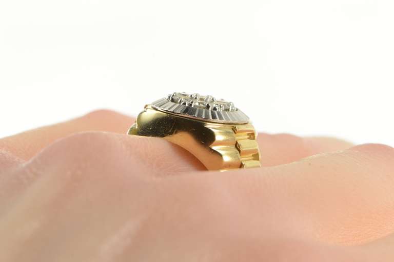 14K Yellow Gold 1.00 Ctw Diamond Retro Men's Watch Cluster Ring