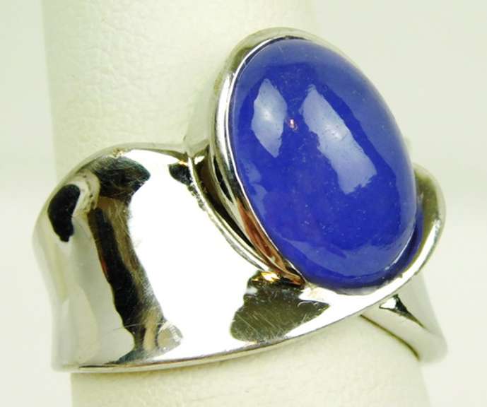 Wide Chunky Sterling Purple Jade Ring, Size 8