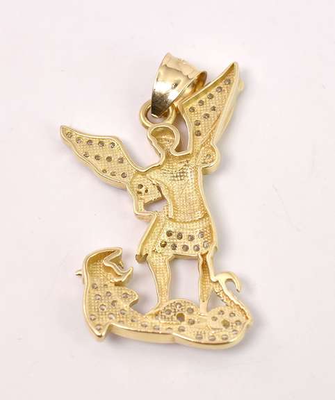 Dazzling CZ Archangel Pendant in 14K Yellow Gold