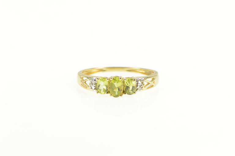 10K Yellow Gold Peridot Three Stone Diamond Engagement Ring