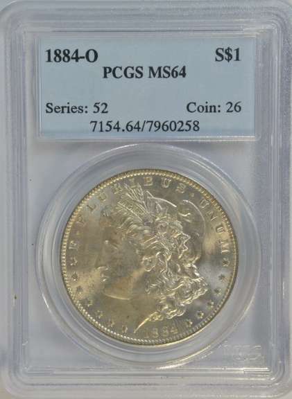 Great nearly Gem BU 1884-O Morgan Silver Dollar. PCGS MS64