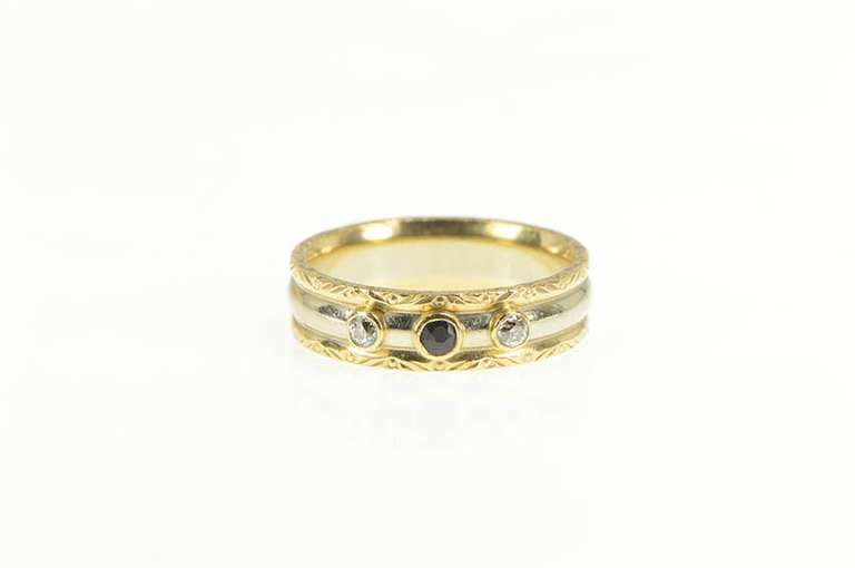 14K Yellow Gold Sapphire Old European Cut Diamond Wedding Ring