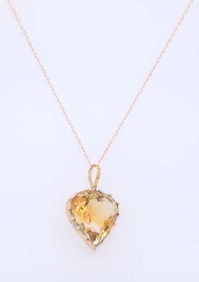 Vintage Yellow Gold Pear Citrine Pendant on Chain