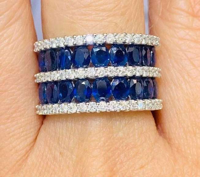14kt Gold, Blue Sapphire, & Diamond Band Ring