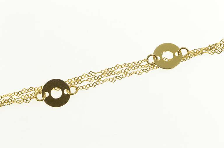 14K Yellow Gold Tiered Geometric Chain Disc Circle Charm Bracelet