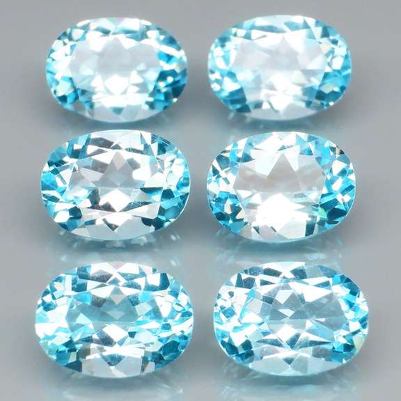 Matched! 6 piece 9.59ct full fire sky blue Topaz set