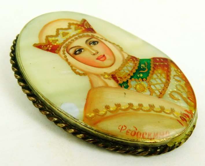 Large Handpainted Russian Princess Brooch