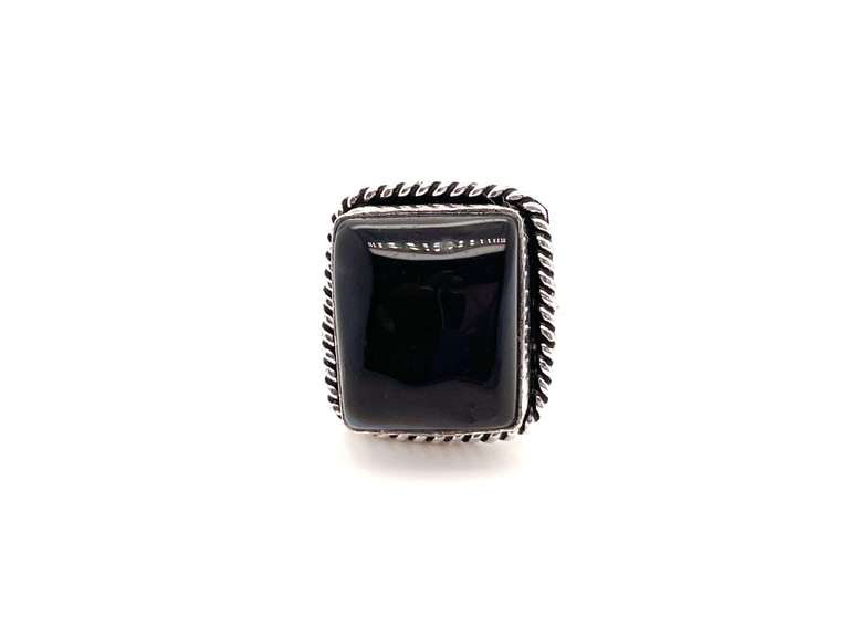 🦇 Spooky! 🦇 Square Black Onyx Tibetan Silver Rope Design Ring