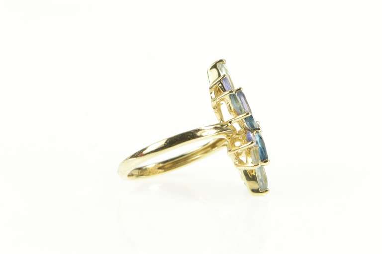 10K Yellow Gold Blue Topaz Amethyst Marquise Cluster Diamond Ring