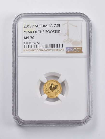 MS70 2017-P Australia $5 Year Of The Rooster 1/20 Oz. .999 Gold NGC