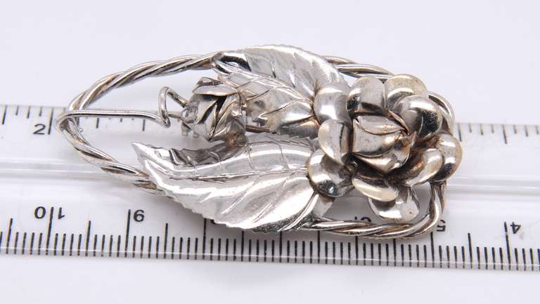 Vintage Sterling Silver Signed Flower Brooch