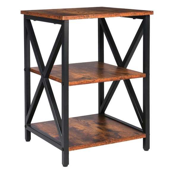 Wooden Nightstand 3-Tier Side Table W/ Adjustable Shelf