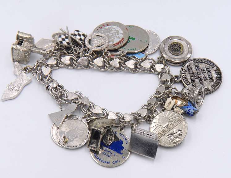 Vintage Sterling Silver Signed Heavy Charms Bracelet