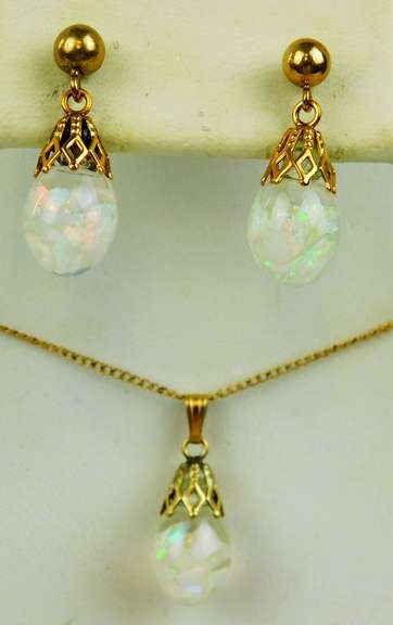 Vintage Gold-Filled Floating Opals Necklace & Earrings