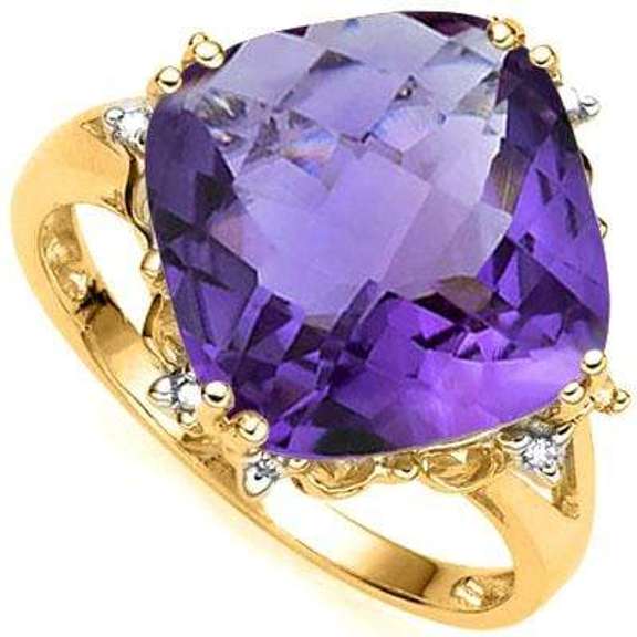 6.11 CARAT AMETHYST & DIAMOND 10KT SOLID GOLD RING