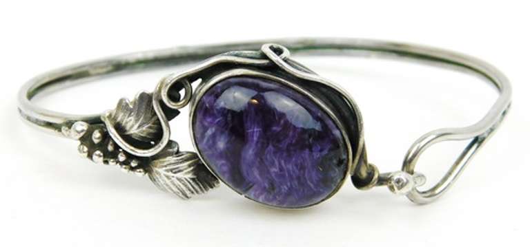 Vintage Sterling Silver Purple Agate Bracelet