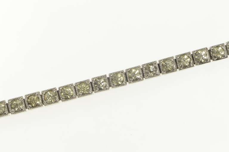 Sterling Silver 1940's Classic Rhinestone Squared Tennis Necklace