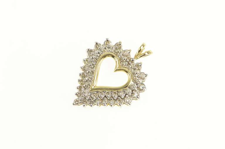 10K Yellow Gold 1.14 Ctw Diamond Tiered Cluster Heart Love Pendant