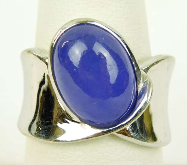 Wide Chunky Sterling Purple Jade Ring, Size 8