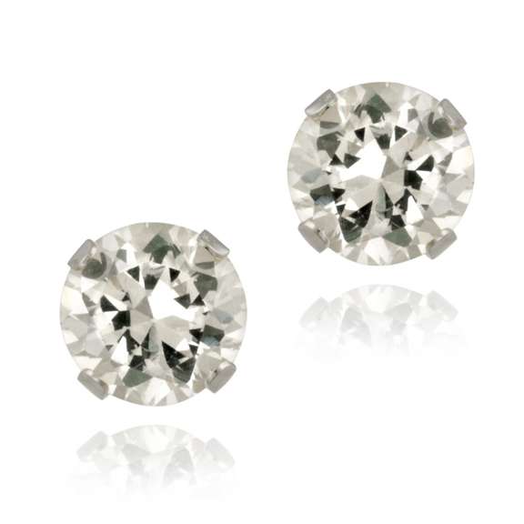 14K Gold 2.1ct White Topaz Stud Earrings, 6mm