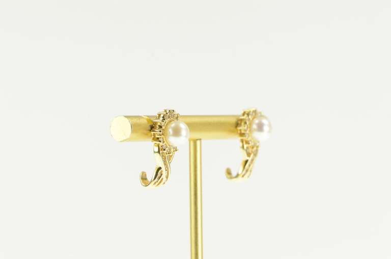14K Yellow Gold Pearl Diamond Halo Classic Statement Earrings