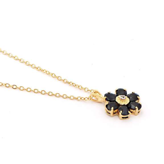 Plated 18KT Yellow Gold 2.52ctw Black Sapphire and Diamond Pendant with Chain