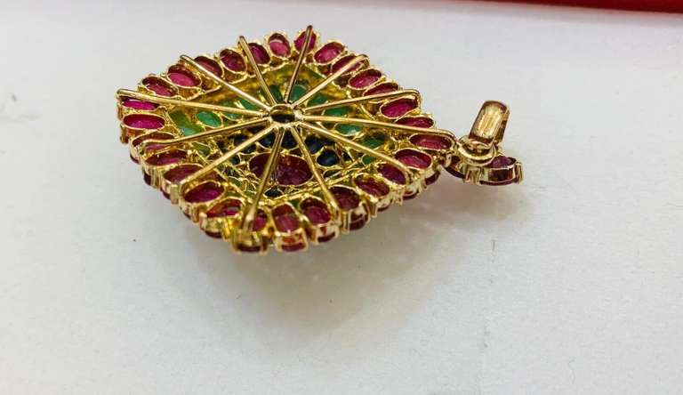 14kt Solid Gold, Ruby, Emerald, & Blue Sapphire Pendant- 22.00 CTW!